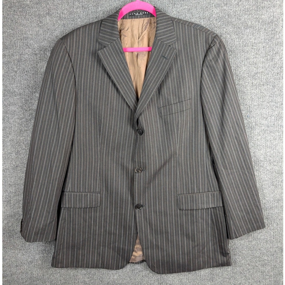 Hugo Boss Pinstripe Blazer Mens 42R Grey Virgin Wool 3 Button Movie US Jacket